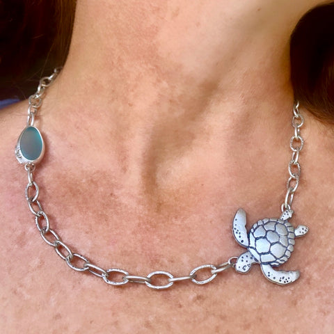 Custom Honu (Green Sea Turtle) Statement Necklace— Sterling Silver