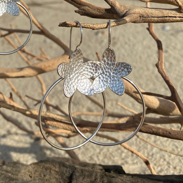 Plumeria Hoops — Sterling Silver