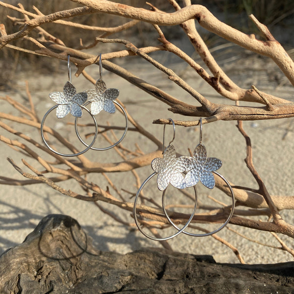 Plumeria Hoops — Sterling Silver