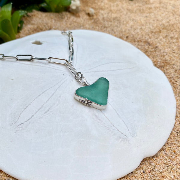 Bubbled Sea Glass Heart Pendant — Sterling Silver