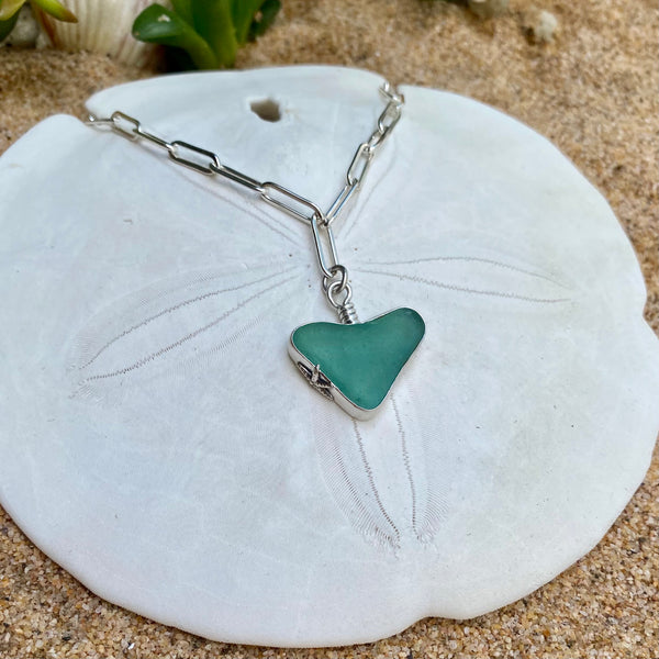 Bubbled Sea Glass Heart Pendant — Sterling Silver