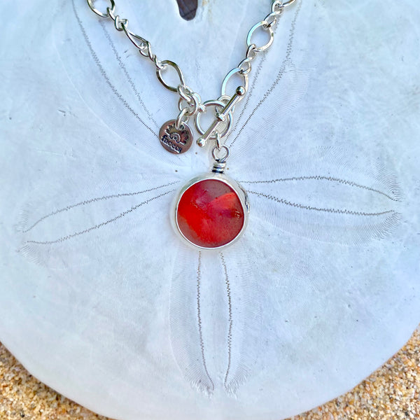 Secret Heart Sea Glass Marble Pendant — Sterling Silver