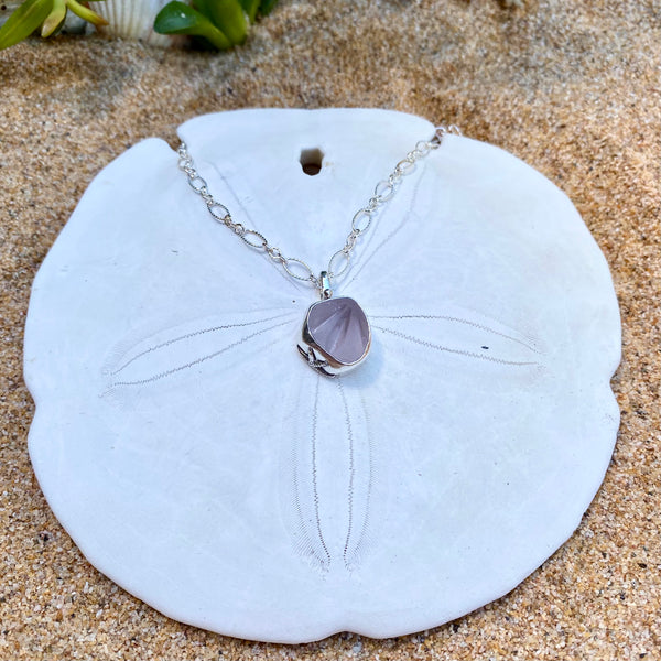 Lavender Burst Sea Glass Pendant — Sterling Silver