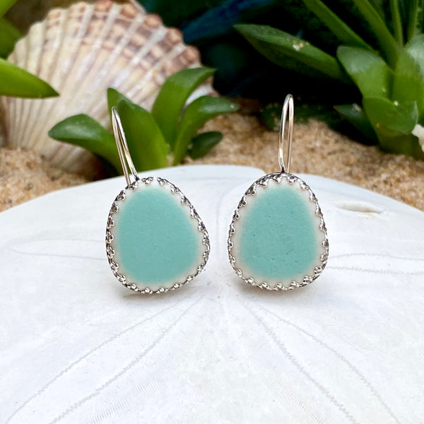 Mint Sea Tile Drop Earrings — Sterling Silver