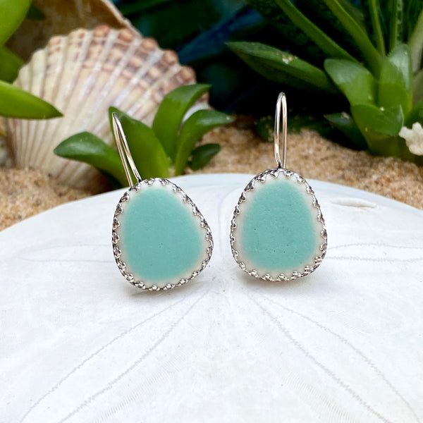 Mint Sea Tile Drop Earrings — Sterling Silver