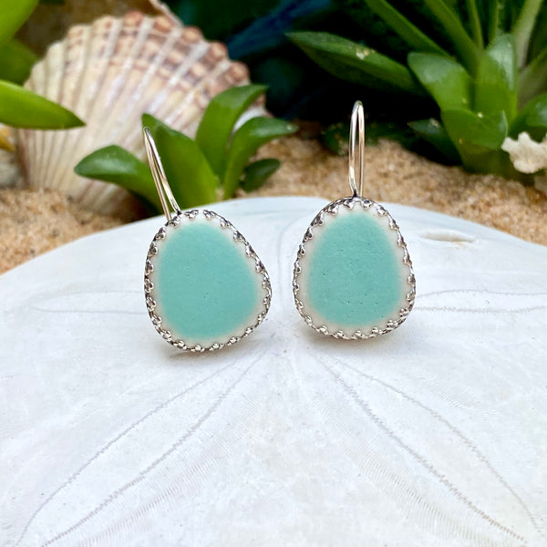 Mint Sea Tile Drop Earrings — Sterling Silver