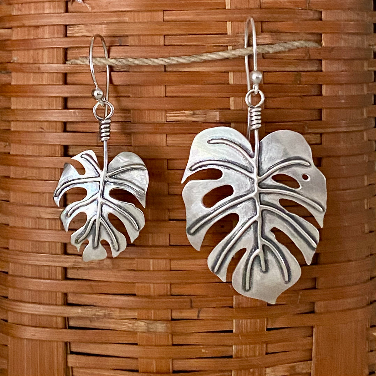 Monstera Leaf Earrings — Sterling Silver