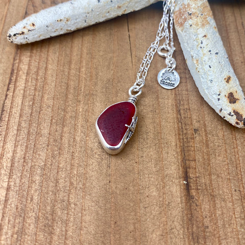 Signature Ruby Red Sea Glass Pendant— Sterling Silver
