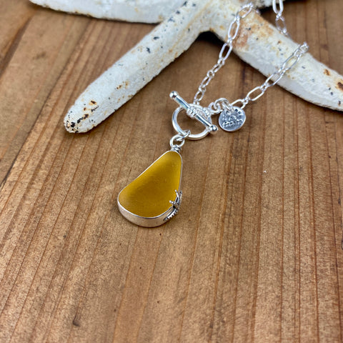 Signature Lemon Yellow Sea Glass Pendant— Sterling Silver