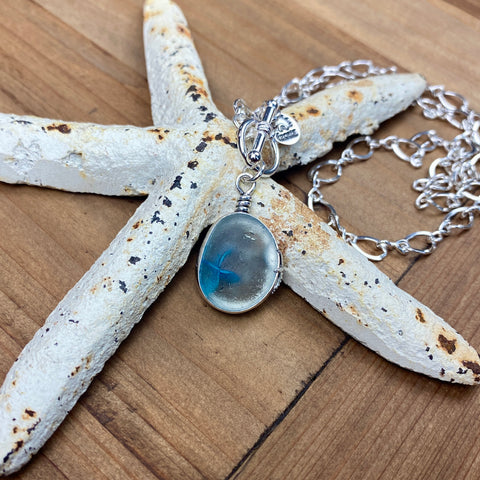 Blue Star Sea Glass Pendant— Sterling Silver