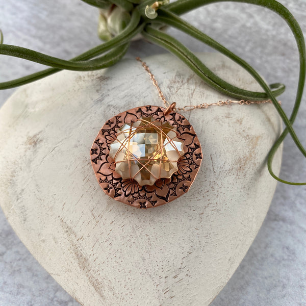 Large Crystal Mandala Necklace — Copper