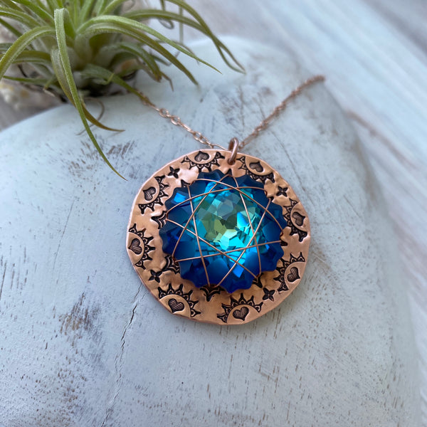 Large Crystal Mandala Necklace — Copper