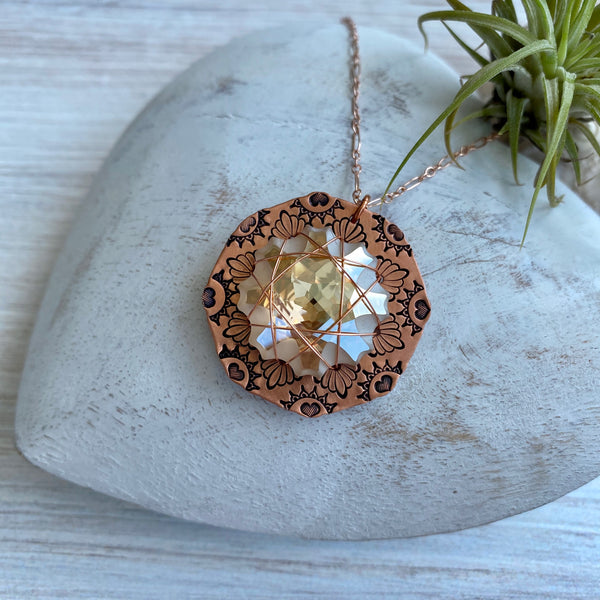 Large Crystal Mandala Necklace — Copper