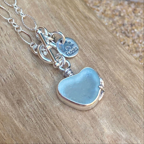 Signature Style Powder Blue Sea Glass Heart Necklace— Sterling Silver