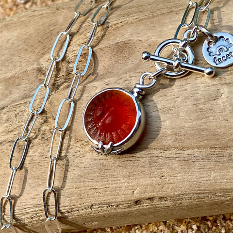 Vintage Sea Glass Button Necklace — Sterling Silver