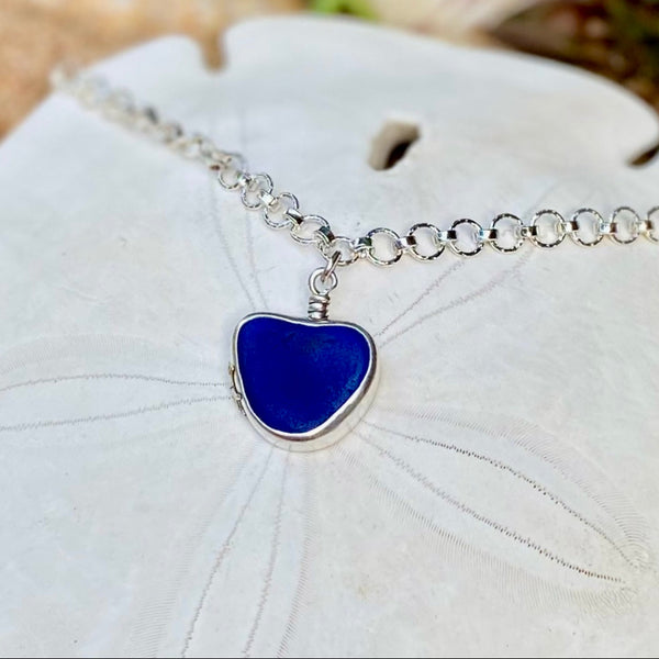 Cobalt Heart Signature Statement Necklace — Sterling Silver