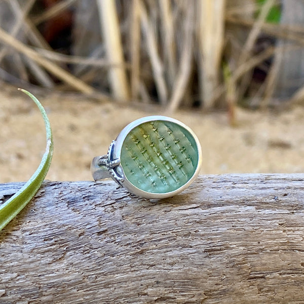 Signature Style Moss Green Ohajiki Sea Glass Ring — Sterling Silver