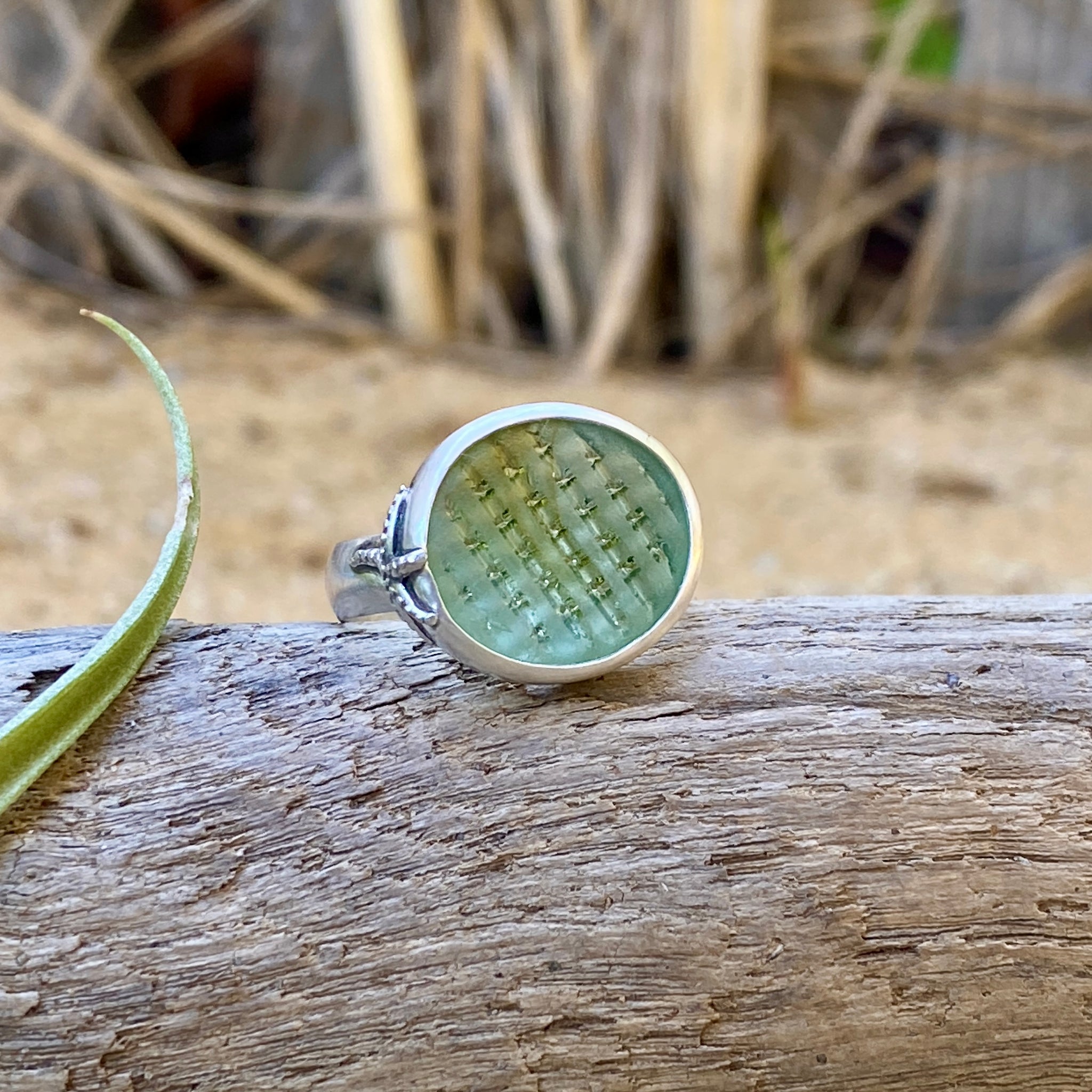 Signature Style Moss Green Ohajiki Sea Glass Ring — Sterling Silver