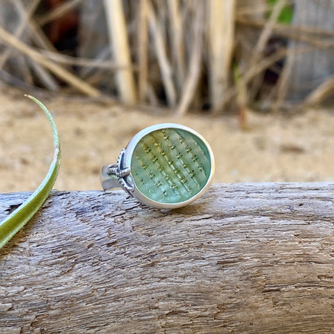 Signature Style Moss Green Ohajiki Sea Glass Ring — Sterling Silver