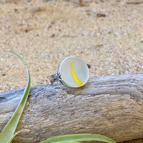 Yellow Swish Ohajiki Sea Glass Ring — Sterling Silver