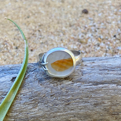 Orange Ohajiki Sea Glass Ring — Sterling Silver