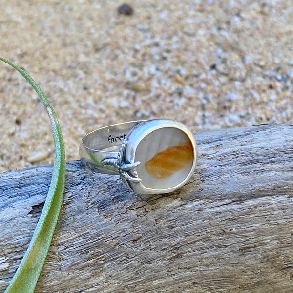 Orange Ohajiki Sea Glass Ring — Sterling Silver