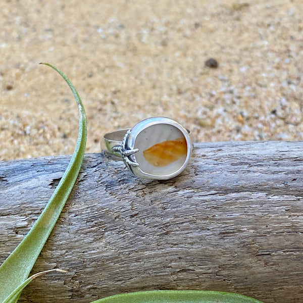 Orange Ohajiki Sea Glass Ring — Sterling Silver