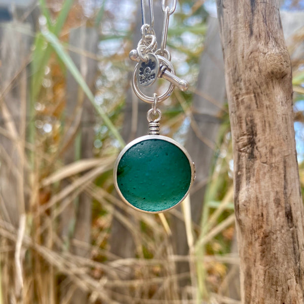 Signature Teal Green Sea Glass Marble Pendant— Sterling Silver