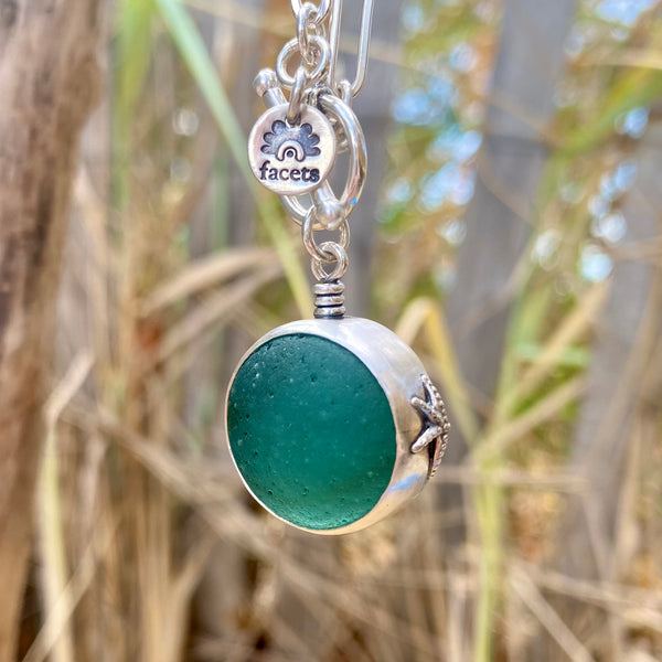 Signature Teal Green Sea Glass Marble Pendant— Sterling Silver