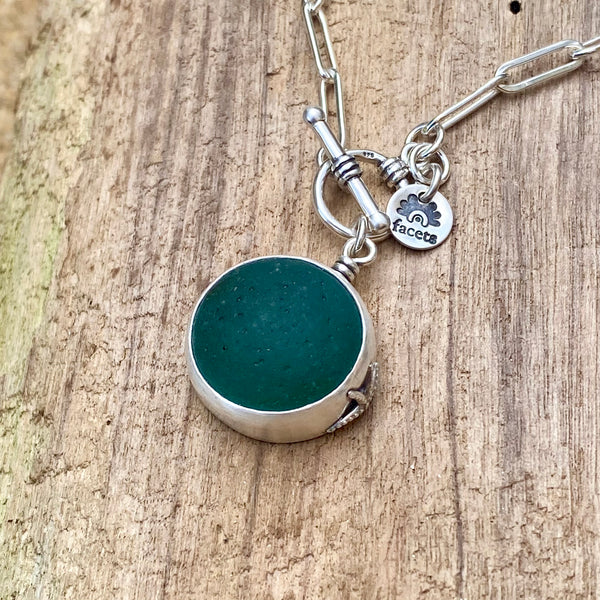 Signature Teal Green Sea Glass Marble Pendant— Sterling Silver