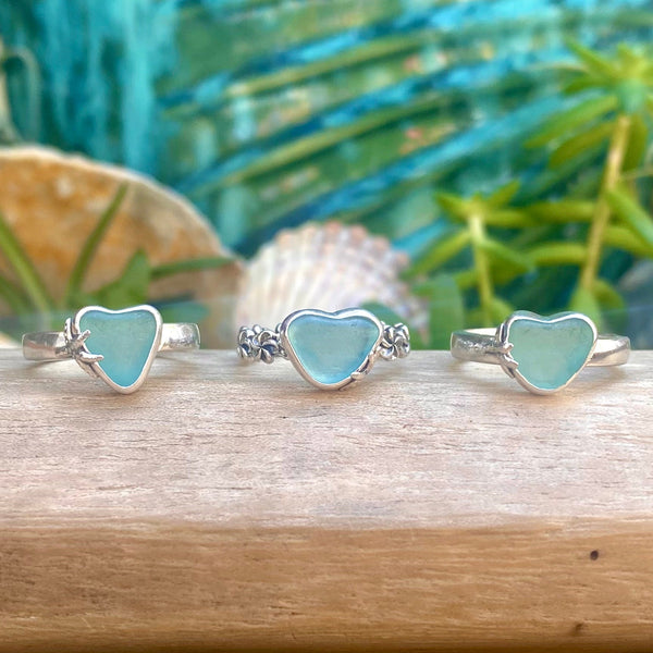 Lt Aquamarine Signature Sea Glass Heart Ring — Sterling Silver