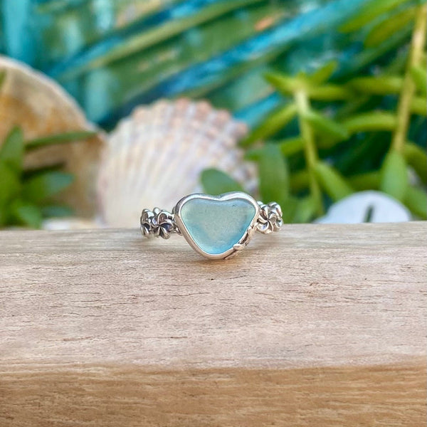 Pale Aquamarine Aloha Heart Ring — Sterling Silver