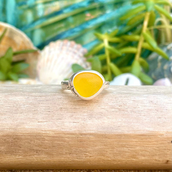 Lemon Yellow Signature Sea Glass Ring — Sterling Silver