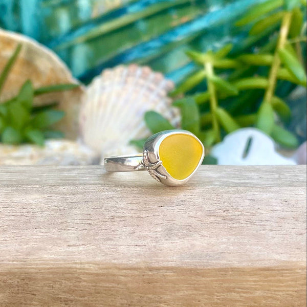 Lemon Yellow Signature Sea Glass Ring — Sterling Silver
