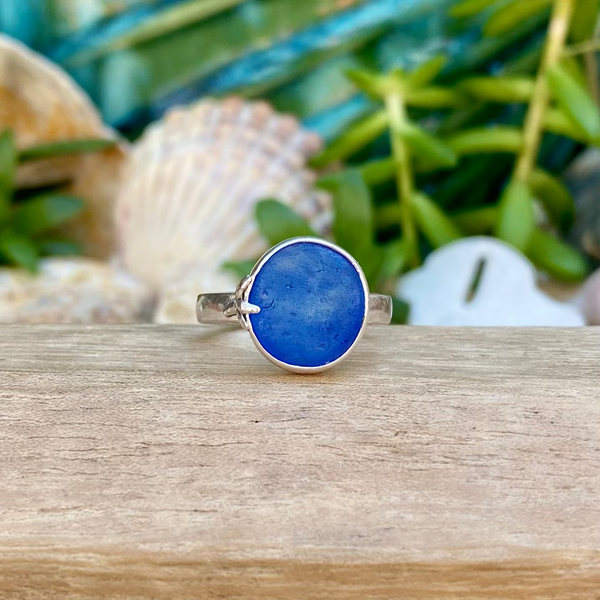 Cobalt Swirl Ohajiki Signature Sea Glass Ring — Sterling Silver