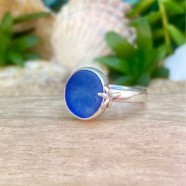 Cobalt Swirl Ohajiki Signature Sea Glass Ring — Sterling Silver