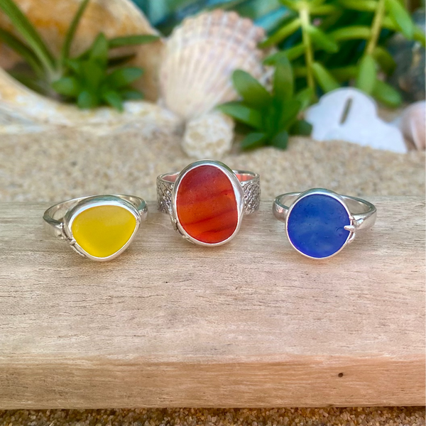 Cobalt Swirl Ohajiki Signature Sea Glass Ring — Sterling Silver