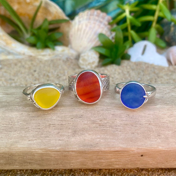 Lemon Yellow Signature Sea Glass Ring — Sterling Silver