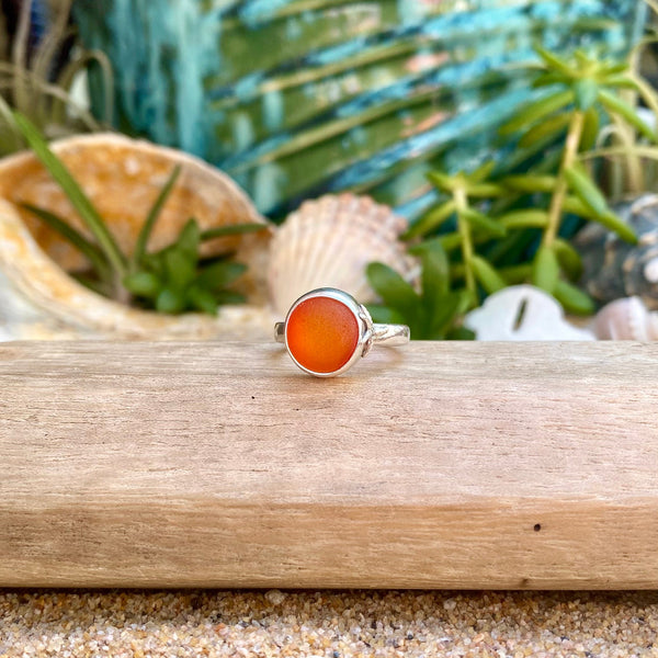 Deep Orange Signature Sea Glass Ring — Sterling Silver