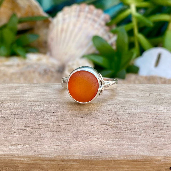 Deep Orange Signature Sea Glass Ring — Sterling Silver