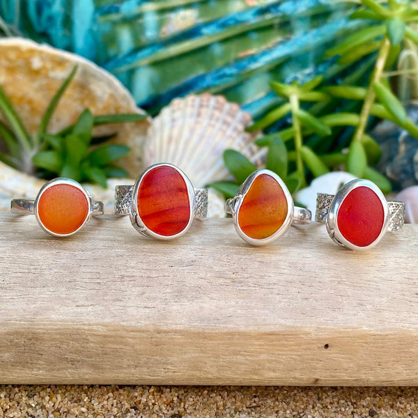 Deeper Orange Sea Glass Ring — Sterling Silver
