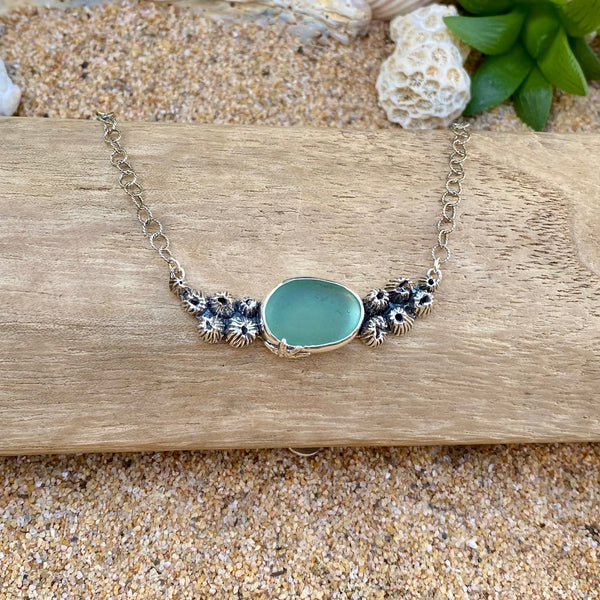 Barnacle Cluster Sea Glass Necklace — Sterling Silver