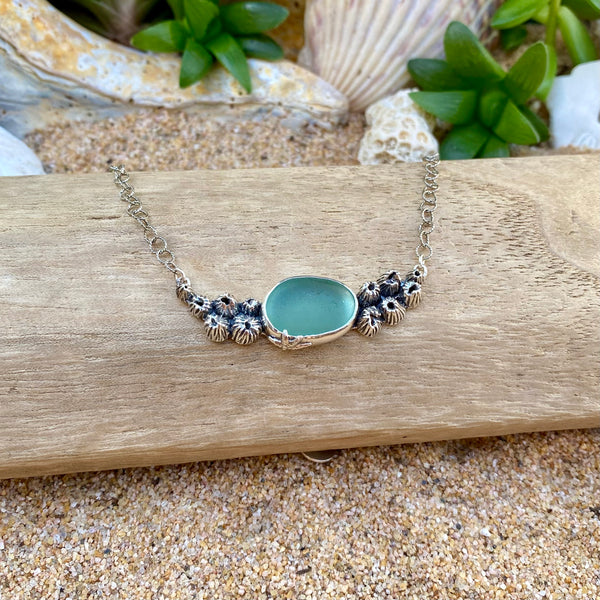 Barnacle Cluster Sea Glass Necklace — Sterling Silver