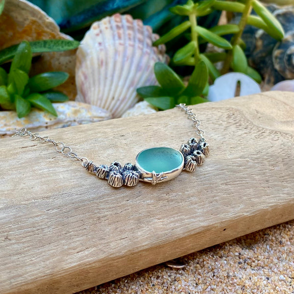 Barnacle Cluster Sea Glass Necklace — Sterling Silver