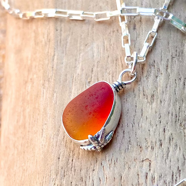 Ombré Orange Signature Sea Glass Necklace — Sterling Silver