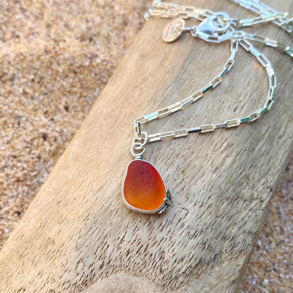 Ombré Orange Signature Sea Glass Necklace — Sterling Silver