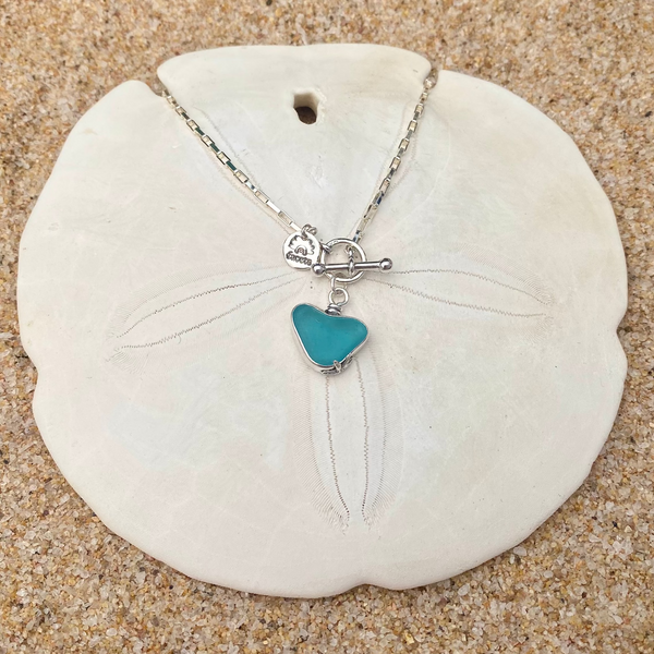 Deep Aqua Signature Sea Glass Heart Necklace — Sterling Silver