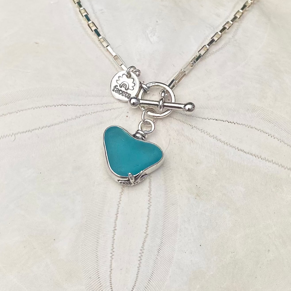 Deep Aqua Signature Sea Glass Heart Necklace — Sterling Silver