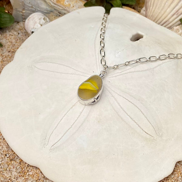 Yellow Ribbon Marble Pendant — Sterling Silver