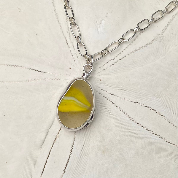 Yellow Ribbon Marble Pendant — Sterling Silver